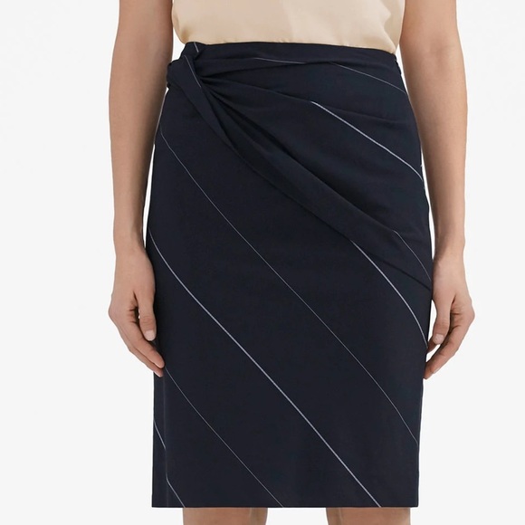 MM Lafleur The Bowery Skirt Navy Slant Stripe Sz 2 Italian Wool Blend 22 - Picture 2 of 8